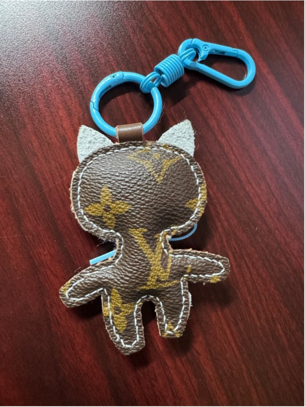 Handmade Kitty Cat Keychain Blue Bow One of a Kind Bag Charm - Picture 4 of 7